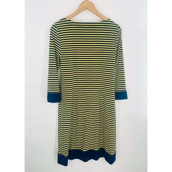 Laundry by Design Yellow and Navy Blue Stripe Dress 3/4 Sleeves w/ Zipper Detail - Picture 6 of 6